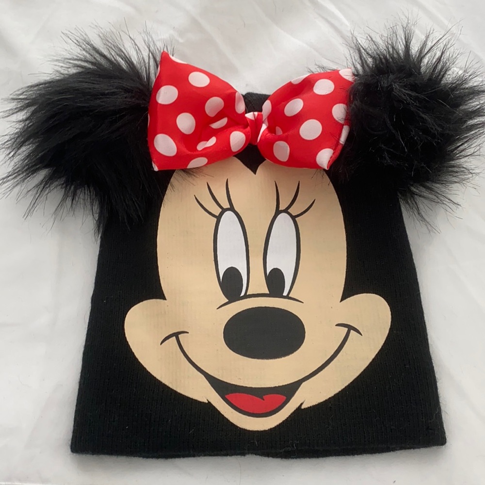 Disney Minnie Mouse hat with faux fur Pom Pom ears